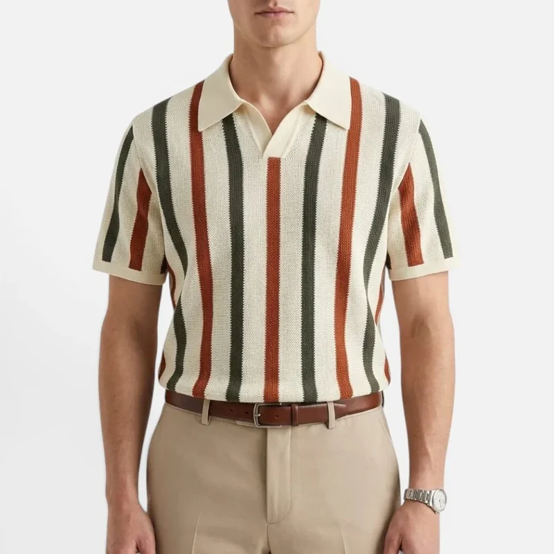 Poloshirt Strickoptik Kurzarm Gestreift Umlegekragen