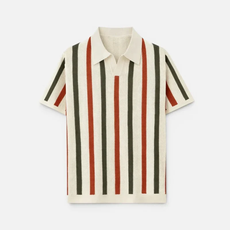 Poloshirt Strickoptik Kurzarm Gestreift Umlegekragen