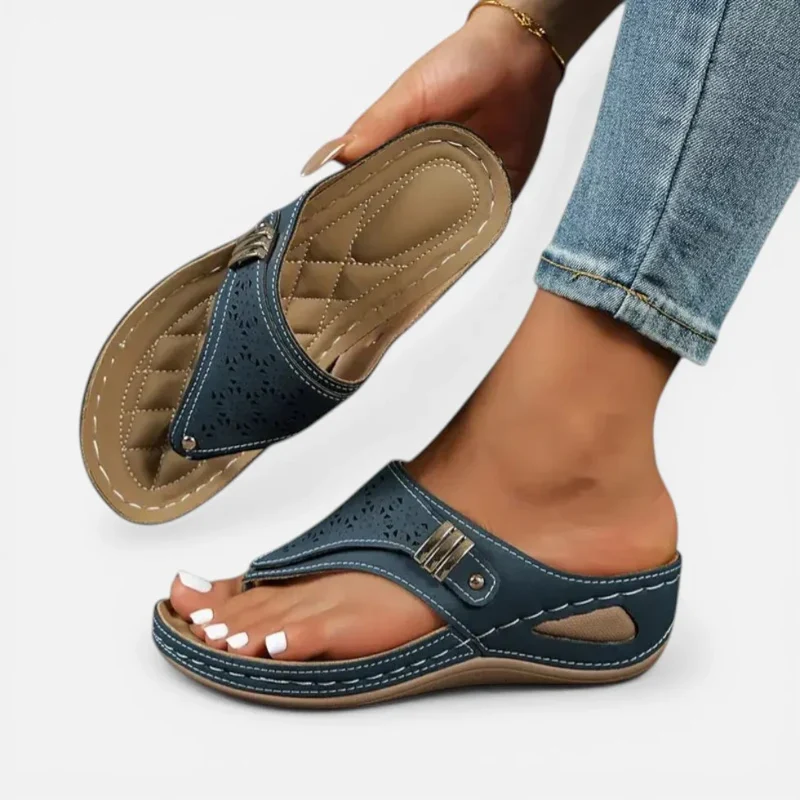 Orthopädische Zehentrenner Sandalen Keilsohle Cut Out Muster Schlupfschuh