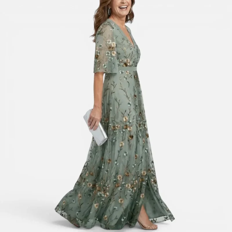 Maxikleid Florales Muster V Ausschnitt Kurzarm