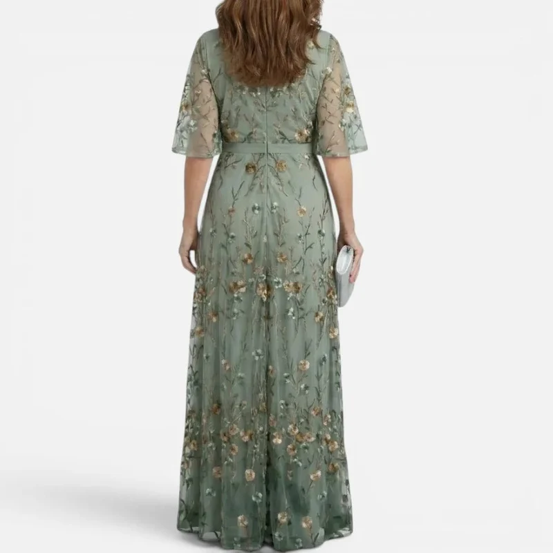 Maxikleid Florales Muster V Ausschnitt Kurzarm