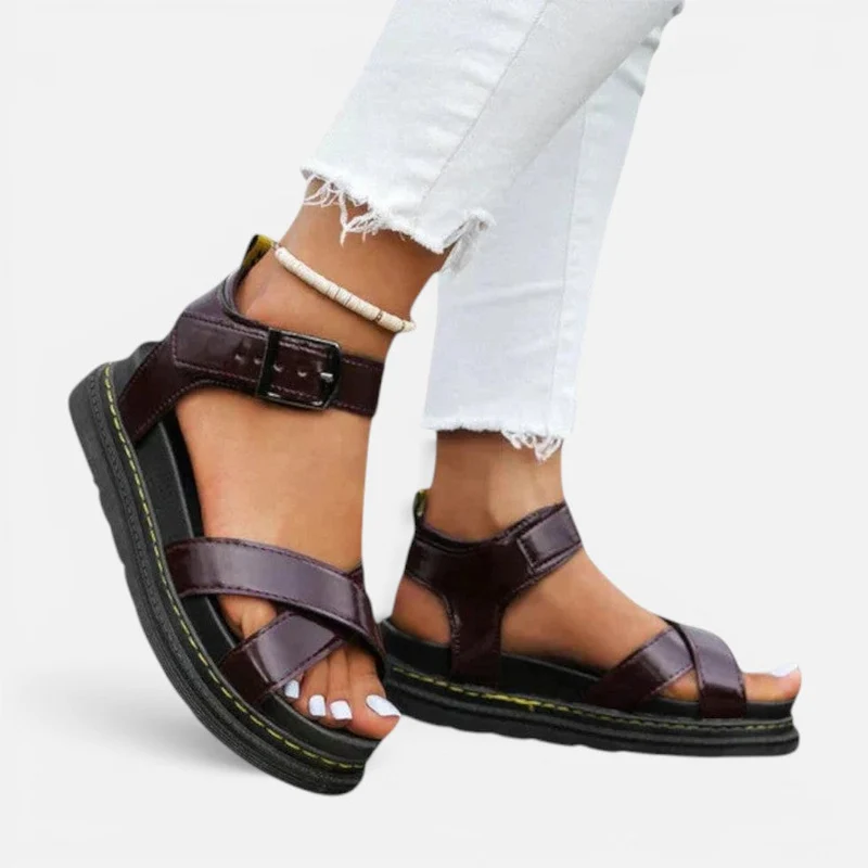 Orthopädische Plateausandalen mit Knöchelriemen Offene Zehen Kreuzriemen