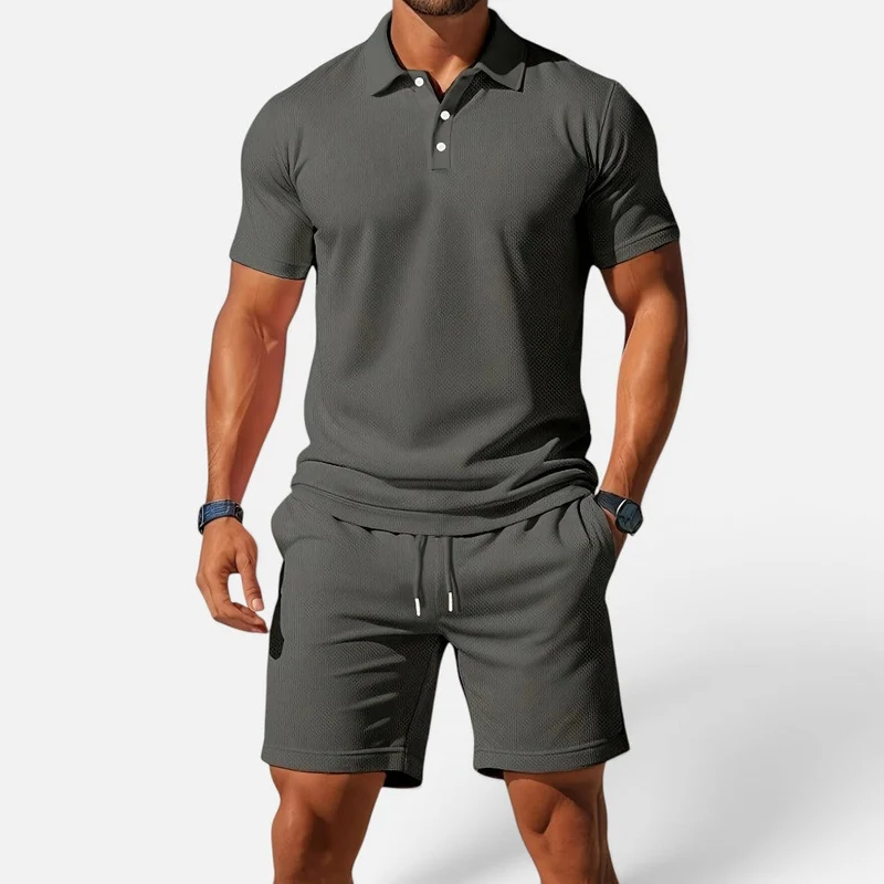 Herren Poloshirt und Shorts Set Kurzarm Strukturmuster