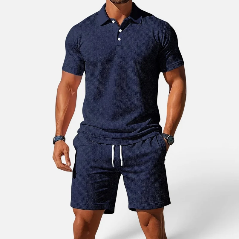 Herren Poloshirt und Shorts Set Kurzarm Strukturmuster