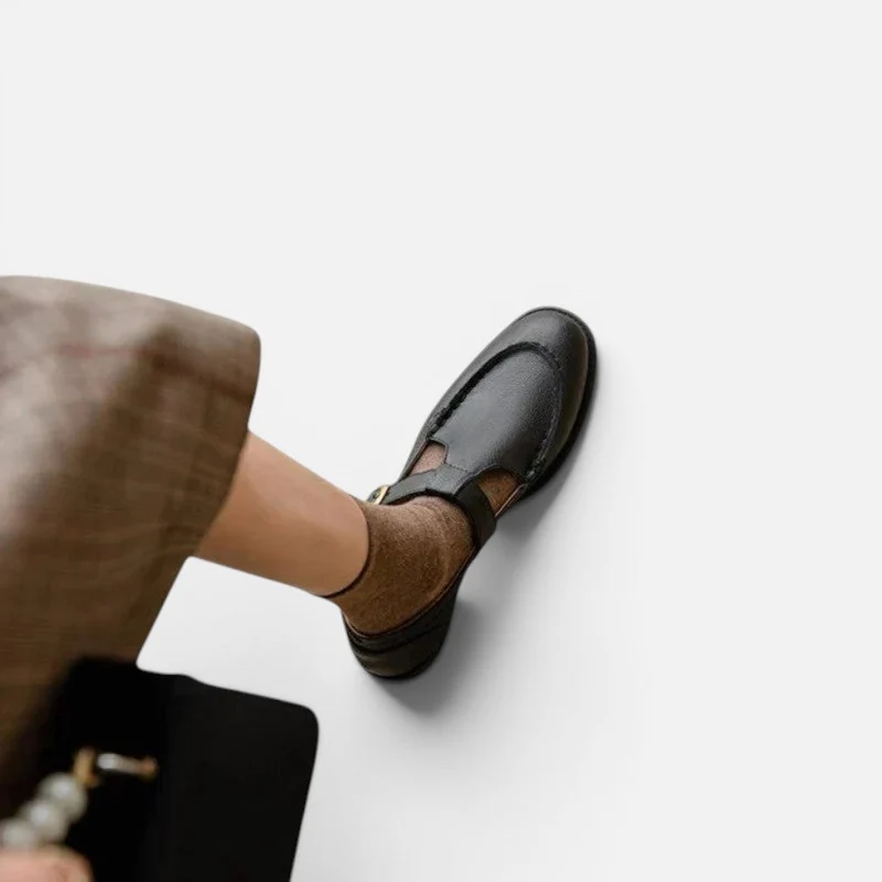 Orthopädische Mary Jane Schuhe mit Riemen Blockabsatz Glattleder Optik
