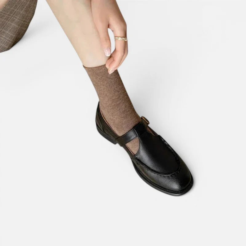 Orthopädische Mary Jane Schuhe mit Riemen Blockabsatz Glattleder Optik