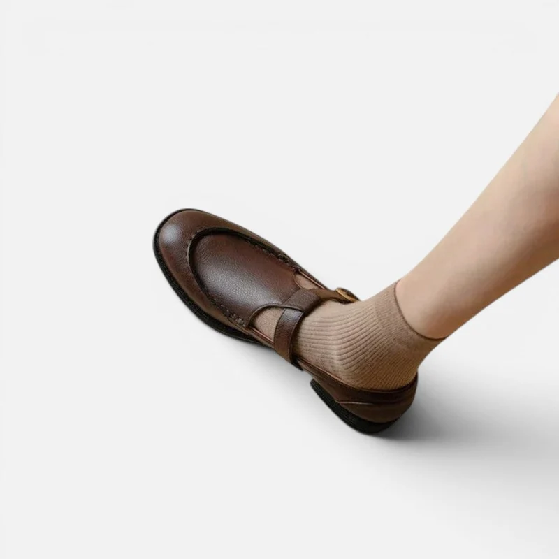 Orthopädische Mary Jane Schuhe mit Riemen Blockabsatz Glattleder Optik