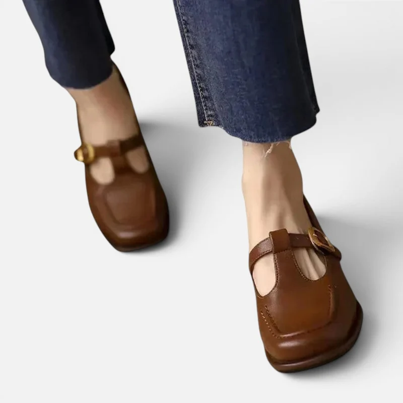 Orthopädische Mary Jane Schuhe mit Riemen und eckiger Zehenpartie