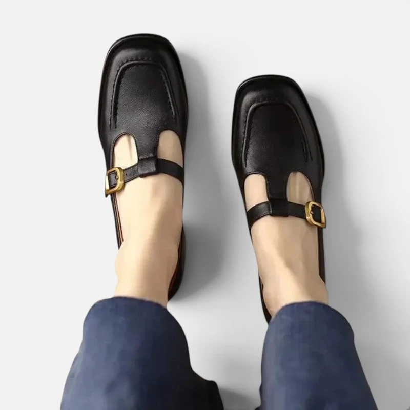 Orthopädische Mary Jane Schuhe mit Riemen und eckiger Zehenpartie
