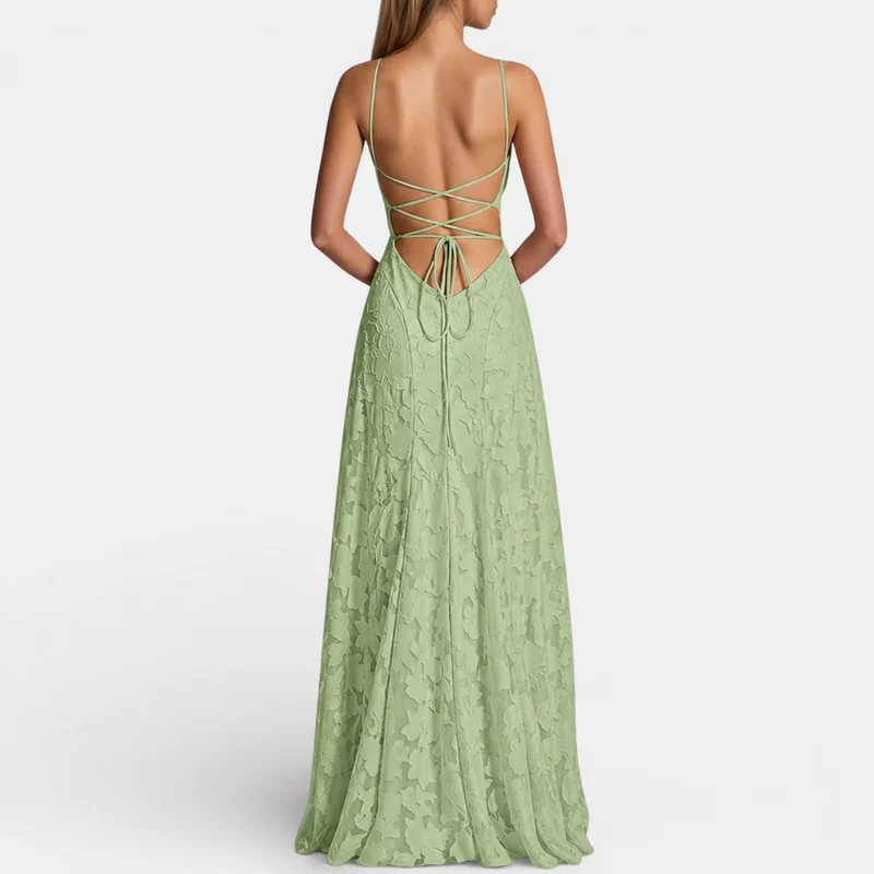 Damen Maxikleid mit Spaghettiträgern und ausgestelltem Rock
