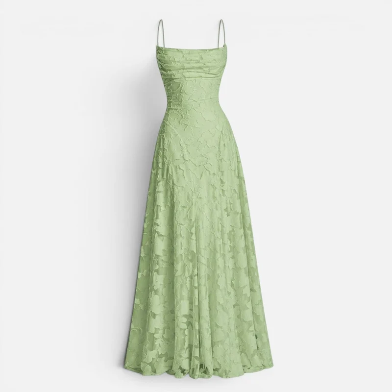 Damen Maxikleid mit Spaghettiträgern und ausgestelltem Rock