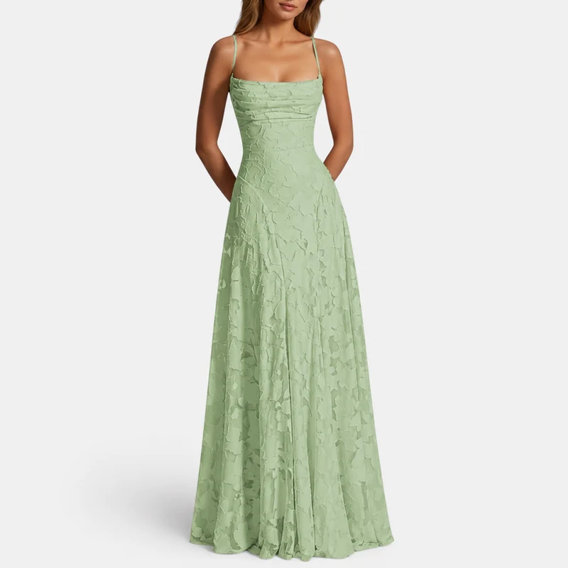 Damen Maxikleid mit Spaghettiträgern und ausgestelltem Rock