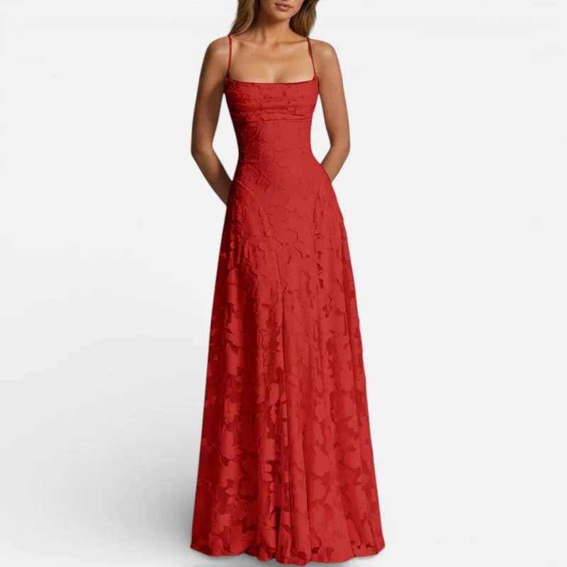 Damen Maxikleid mit Spaghettiträgern und ausgestelltem Rock