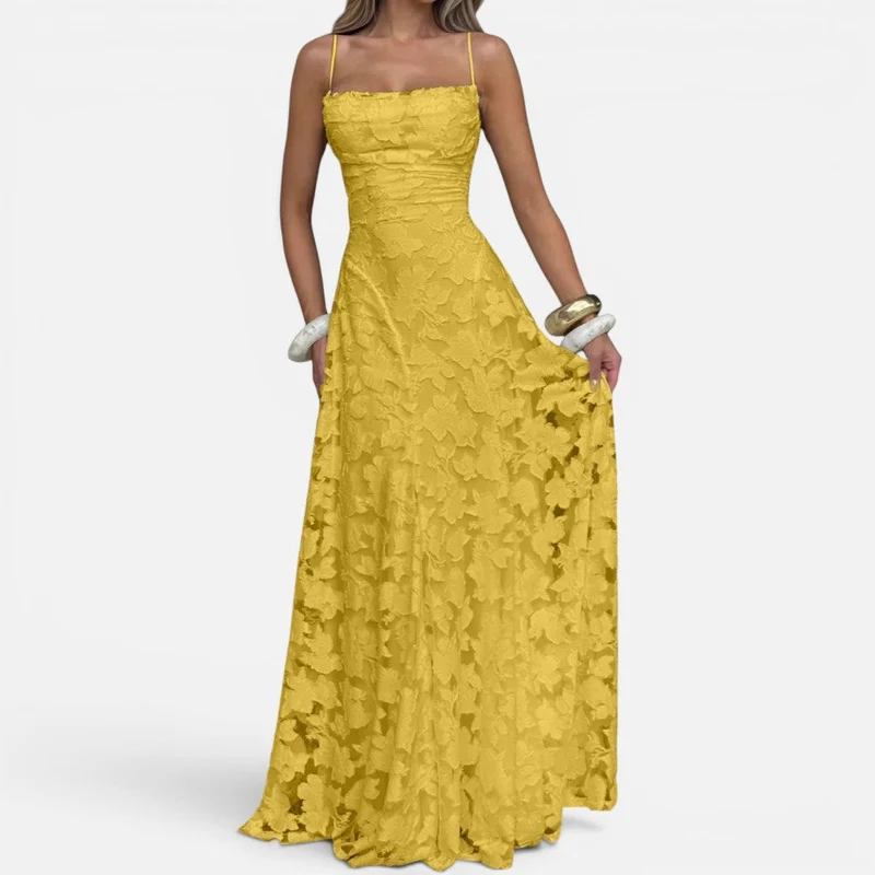 Damen Maxikleid mit Spaghettiträgern und ausgestelltem Rock