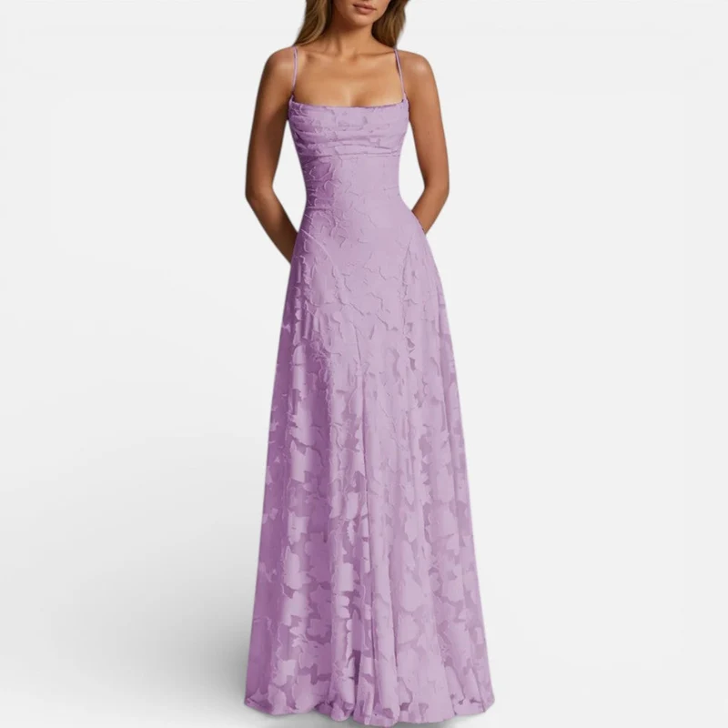 Damen Maxikleid mit Spaghettiträgern und ausgestelltem Rock