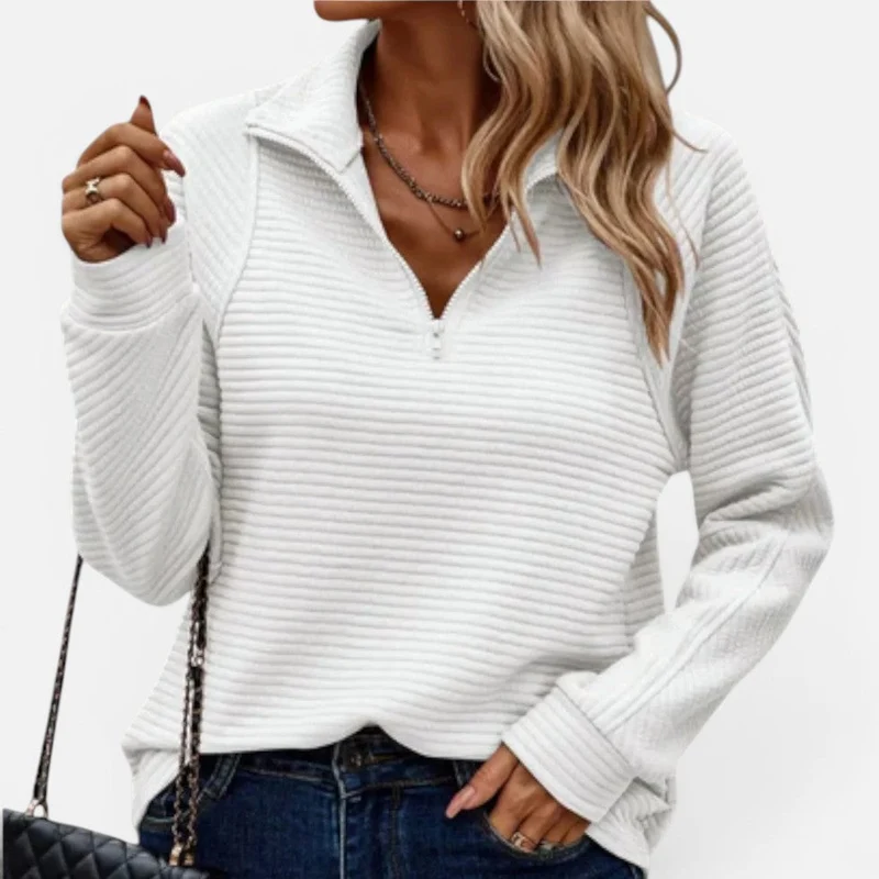 Damen Strickpullover mit Reißverschluss Langarm Gerippt