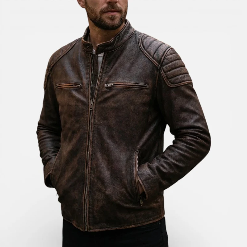 Herren Lederjacke im Biker Stil mit Reißverschluss
