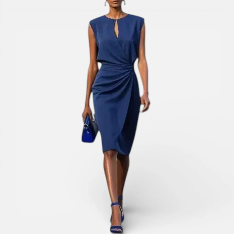 Damen Midikleid mit Drapierung und ärmellosem Design