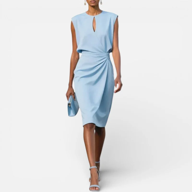 Damen Midikleid mit Drapierung und ärmellosem Design