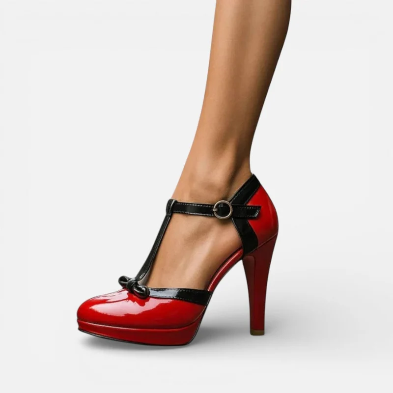 Orthopädische Damen Pumps mit T Riemen und Absatz