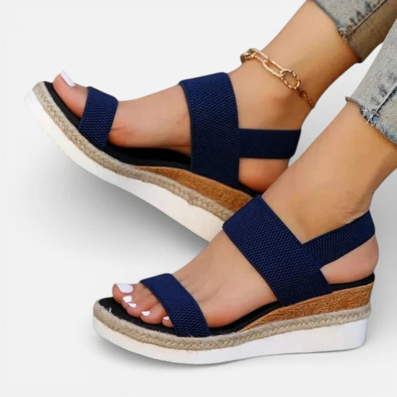 Orthopädische Damen Sandalen mit Keilsohle und elastischen Riemen