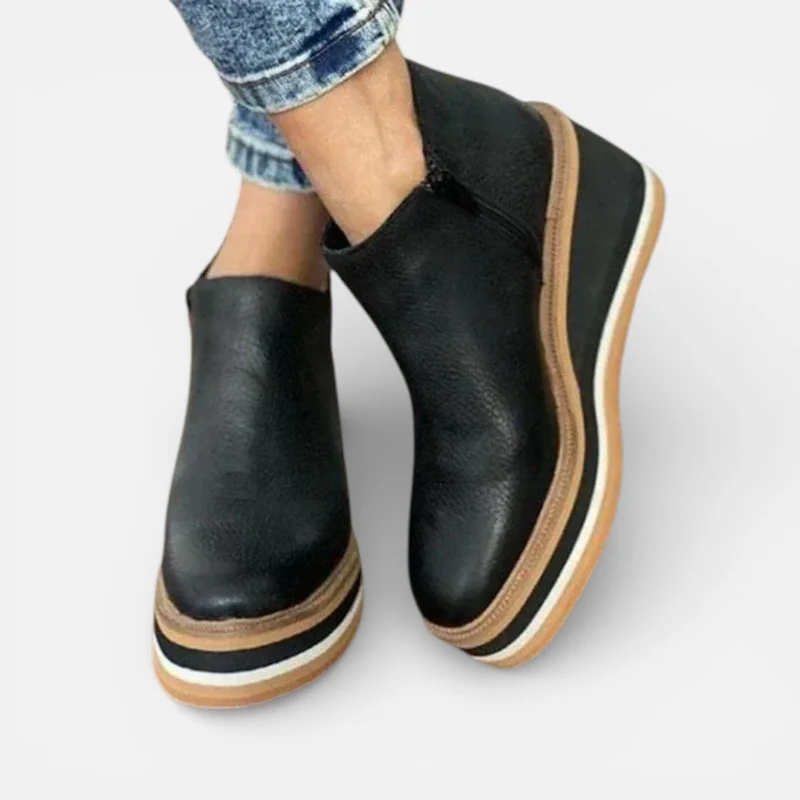 Orthopädische Damen Stiefeletten mit Keilsohle und runder Spitze