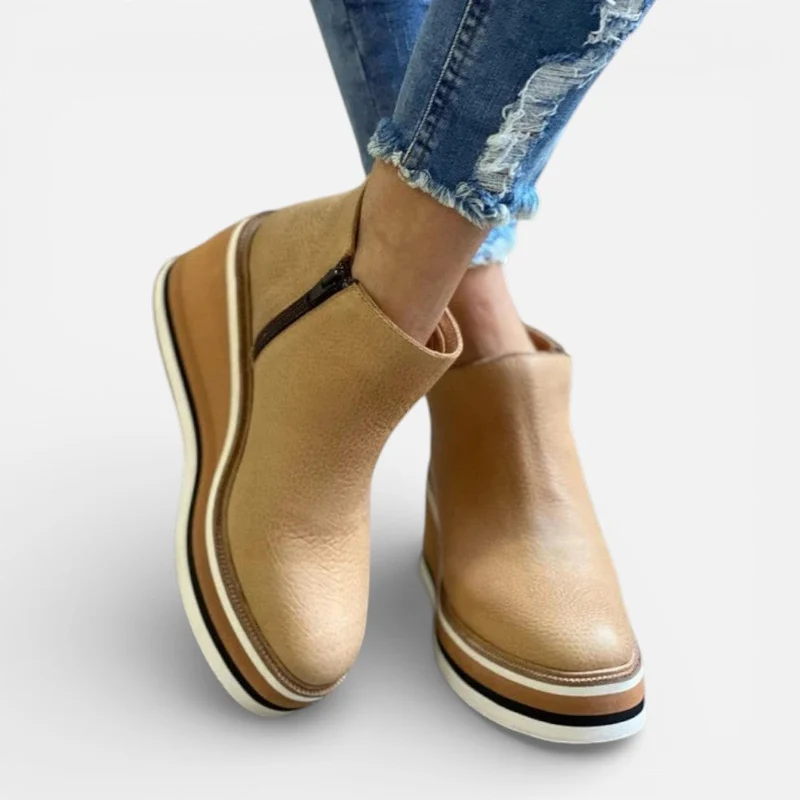 Orthopädische Damen Stiefeletten mit Keilsohle und runder Spitze