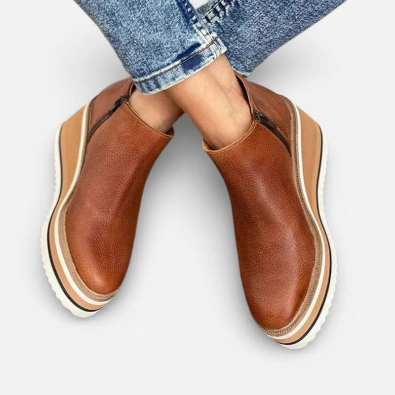 Orthopädische Damen Stiefeletten mit Keilsohle und runder Spitze