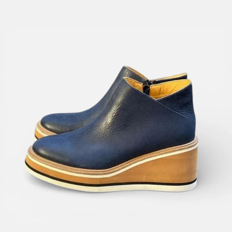 Orthopädische Damen Stiefeletten mit Keilsohle und runder Spitze