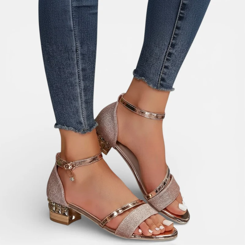Orthopädische Damen Sandalen mit Knöchelriemen und Blockabsatz