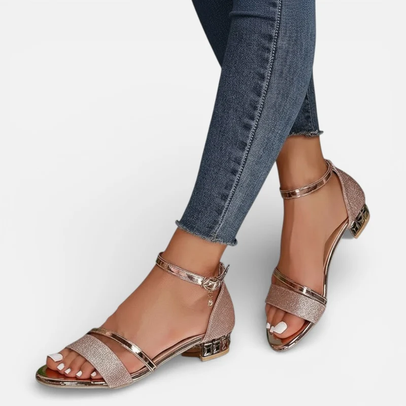 Orthopädische Damen Sandalen mit Knöchelriemen und Blockabsatz