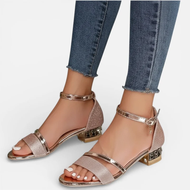 Orthopädische Damen Sandalen mit Knöchelriemen und Blockabsatz