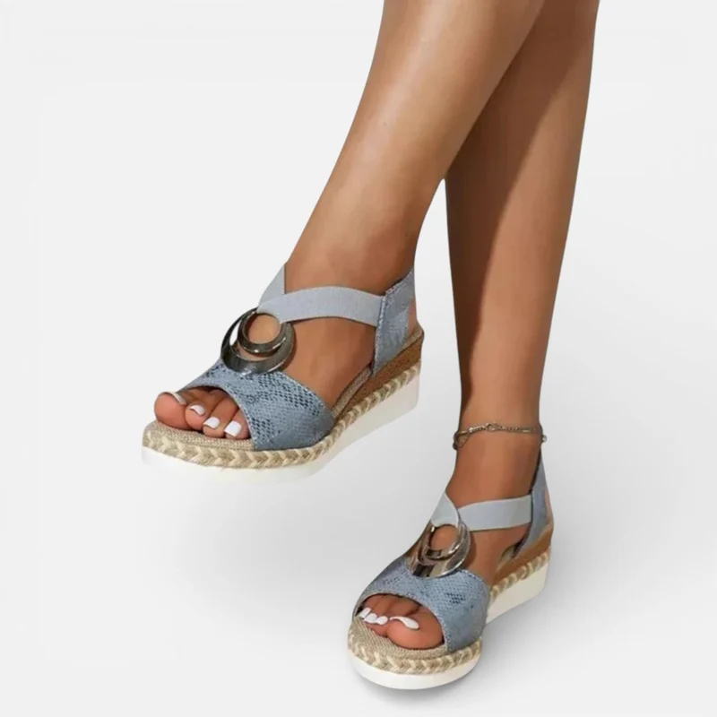 Orthopädische Damen Sandalen mit Keilsohle und Zierdetail