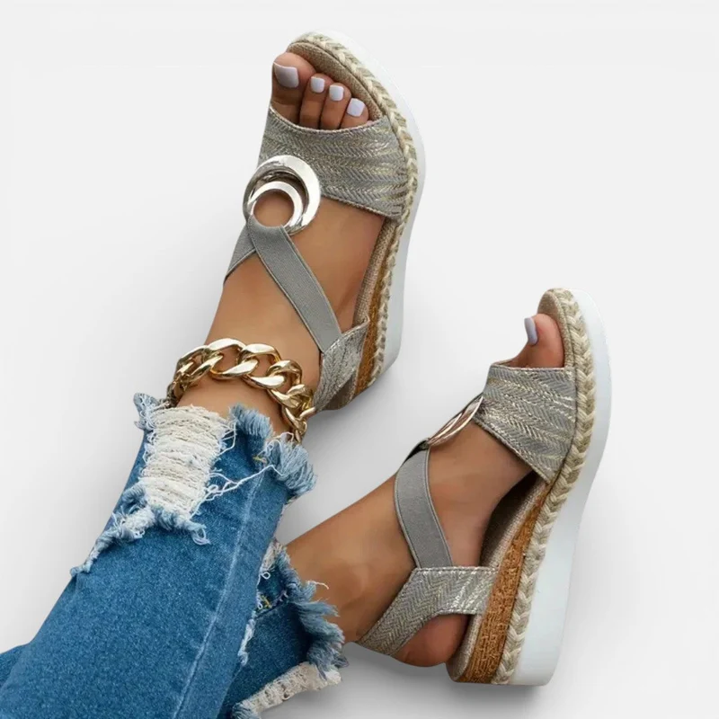 Orthopädische Damen Sandalen mit Keilsohle und Zierdetail