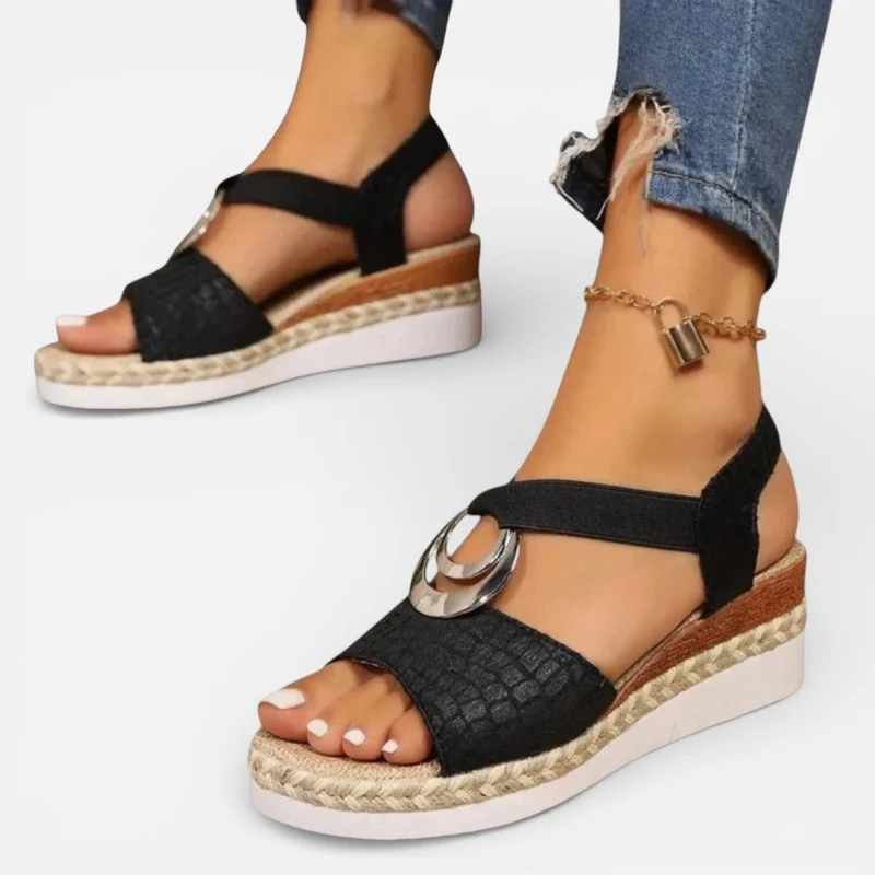 Orthopädische Damen Sandalen mit Keilsohle und Zierdetail