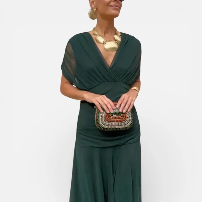 Schulterfreies Midikleid mit Drapierung