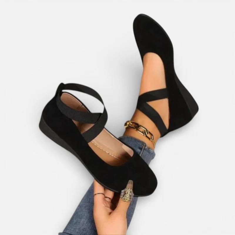 Orthopädische Damen Ballerinas mit Kreuzriemen und Keilsohle