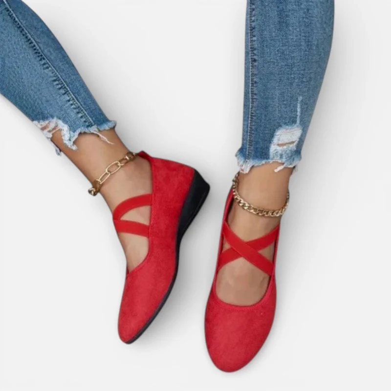 Orthopädische Damen Ballerinas mit Kreuzriemen und Keilsohle