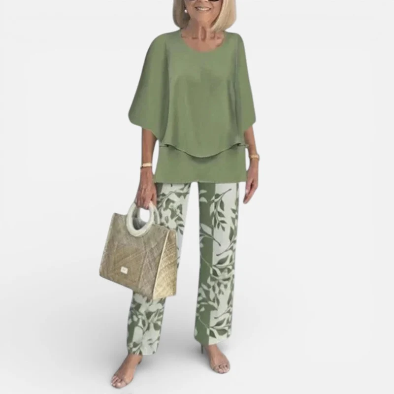 Damen Zweiteiler mit Bluse und gemusterter Hose