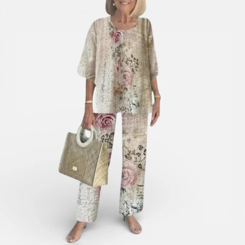 Damen Zweiteiler mit Bluse und gemusterter Hose