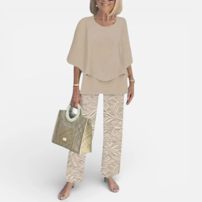 Damen Zweiteiler mit Bluse und gemusterter Hose