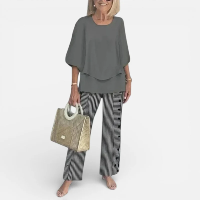 Damen Zweiteiler mit Bluse und gemusterter Hose