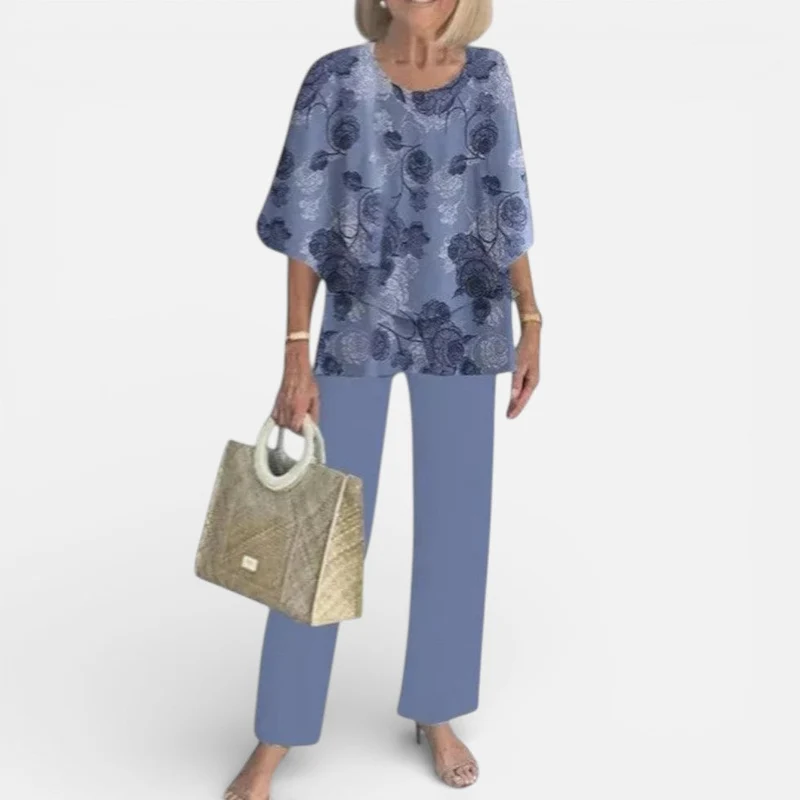 Damen Zweiteiler mit Bluse und gemusterter Hose