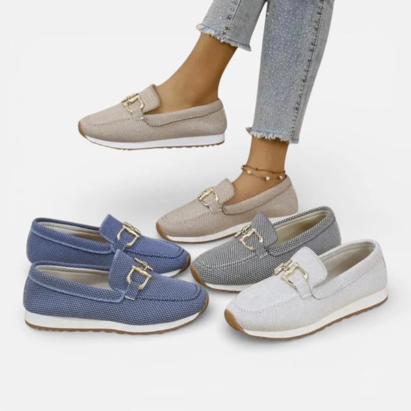 Orthopädische Damen Slipper aus Mesh mit dekorativer Schnalle