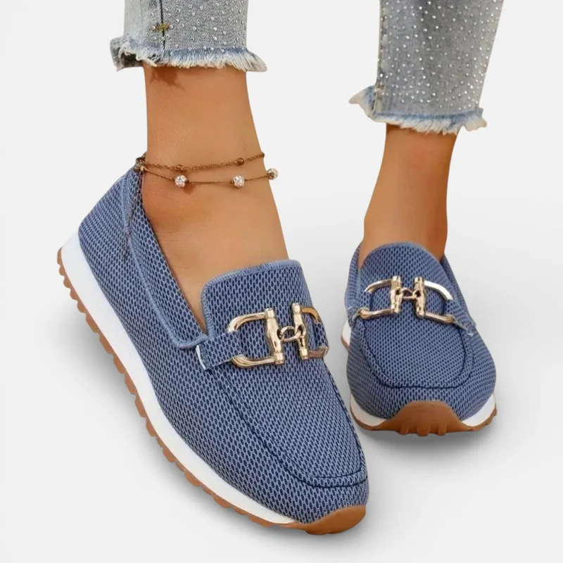 Orthopädische Damen Slipper aus Mesh mit dekorativer Schnalle