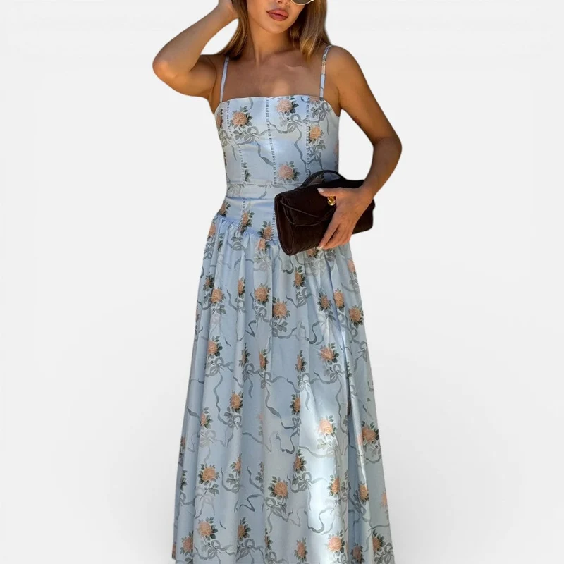 Langes Trägerkleid mit Blumenmuster