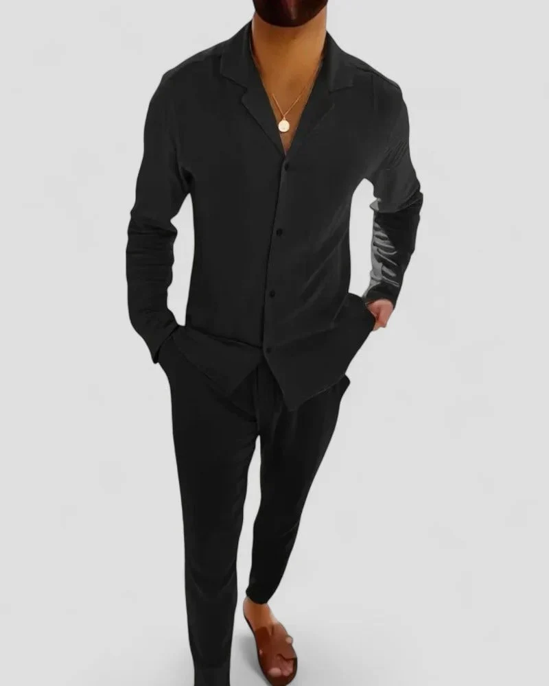 Sommer-Set aus Leinenmischung für Herren Langarmhemd und Hose