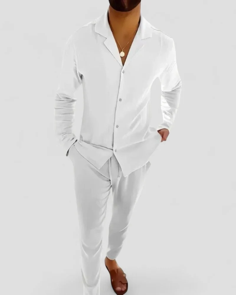 Sommer-Set aus Leinenmischung für Herren Langarmhemd und Hose