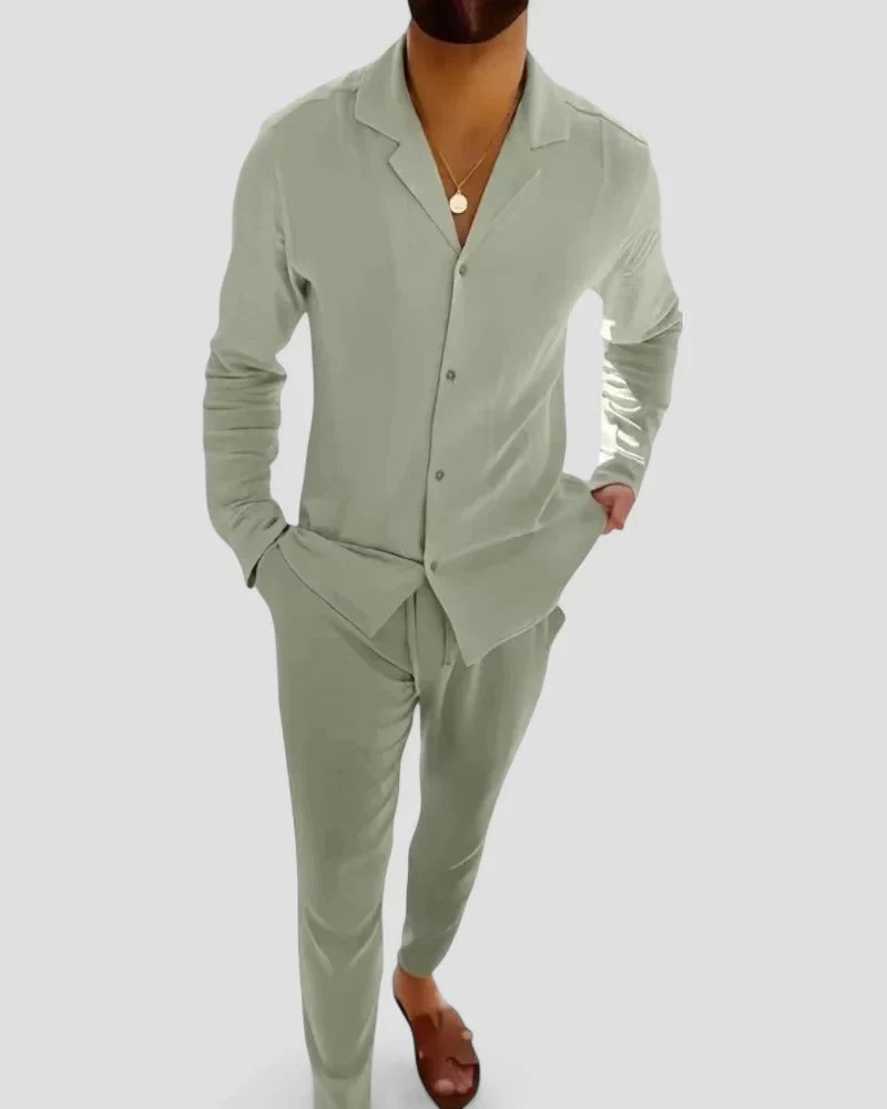 Sommer-Set aus Leinenmischung für Herren Langarmhemd und Hose