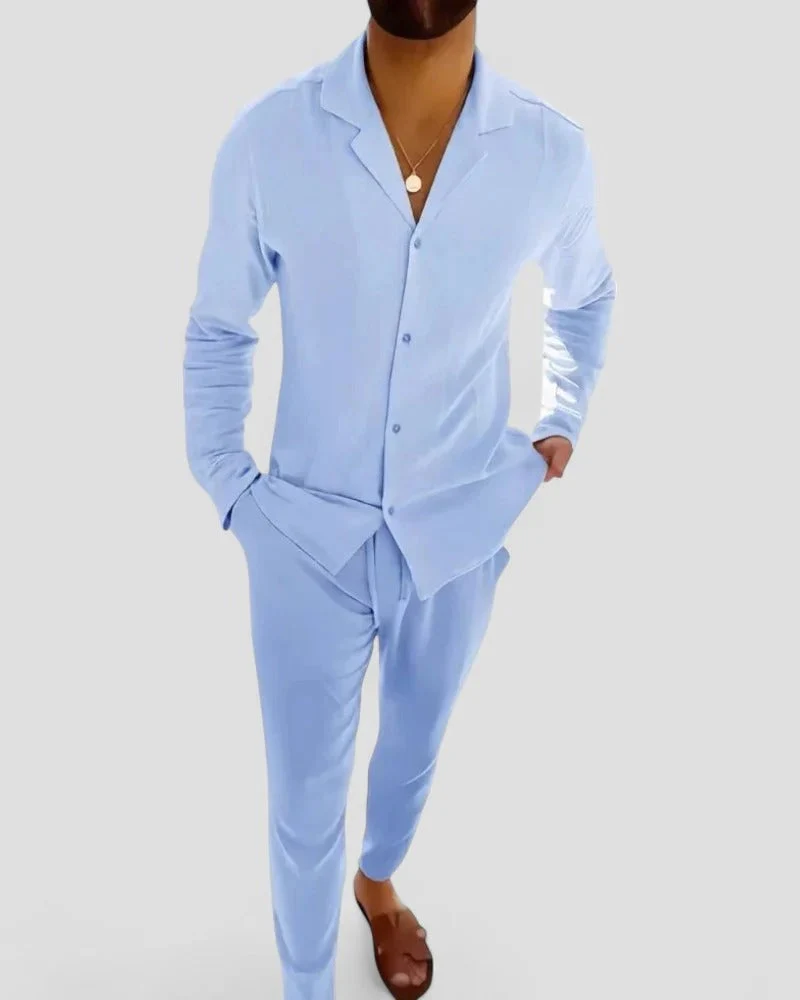 Sommer-Set aus Leinenmischung für Herren Langarmhemd und Hose